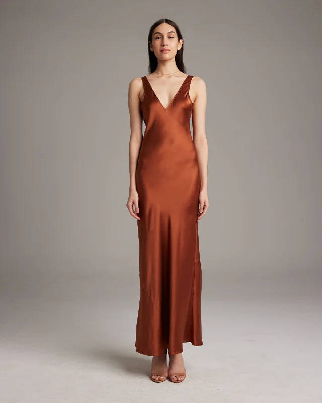 Double V Slip Dress in Sandwashed Silk