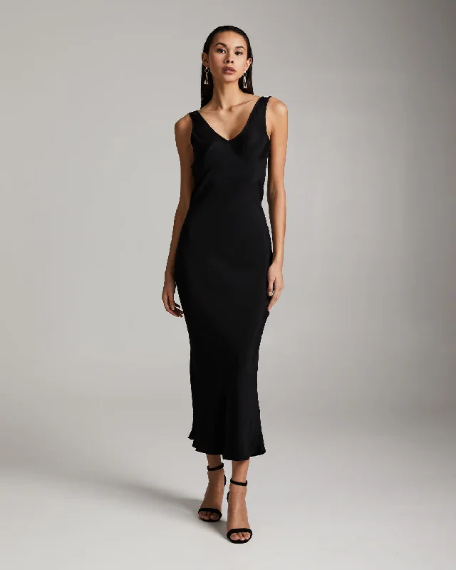 Double V Slip Dress in Silk Crepe