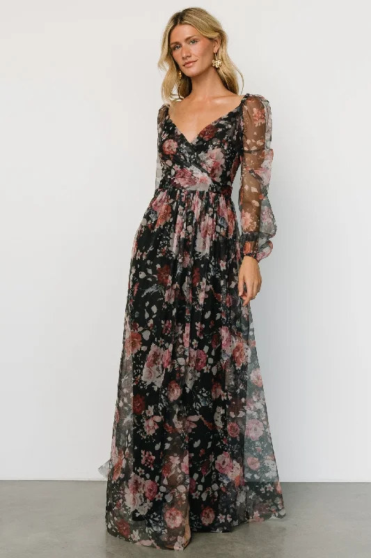 Desiree Tulle Maxi Dress | Black + Berry