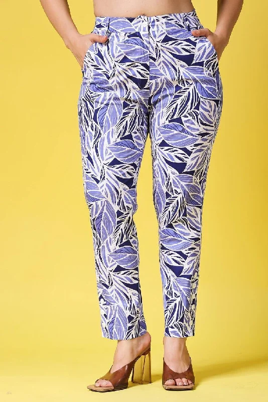 Purple Leaves Printed Pants