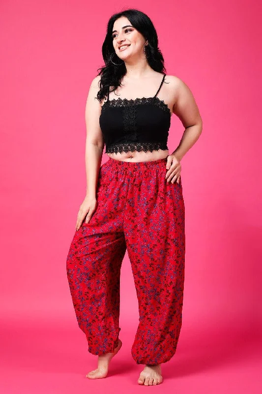 Red Leaves Printed Harem Pants