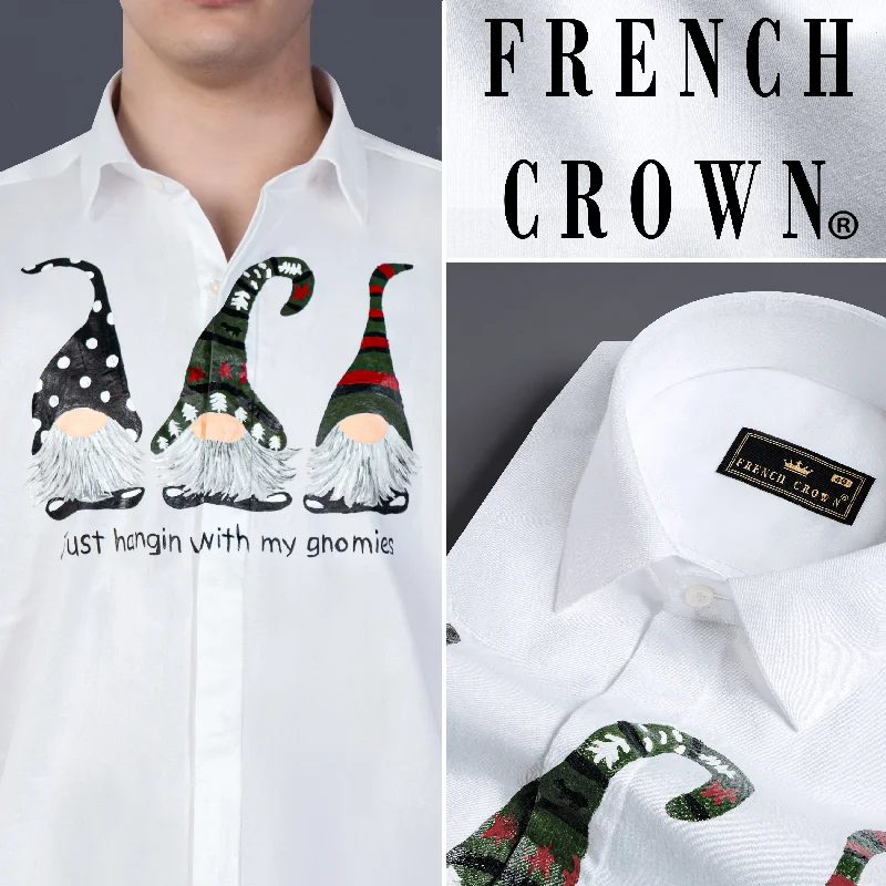 Bright White Christmas Gnomes Hand Painted Subtle Sheen Super Soft Premium Cotton Designer Shirt