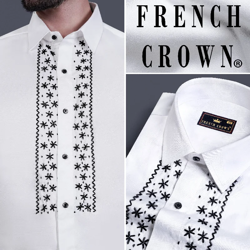 Bright White Stars Beads Handwork Subtle Sheen Super Soft Premium Cotton Designer Shirt