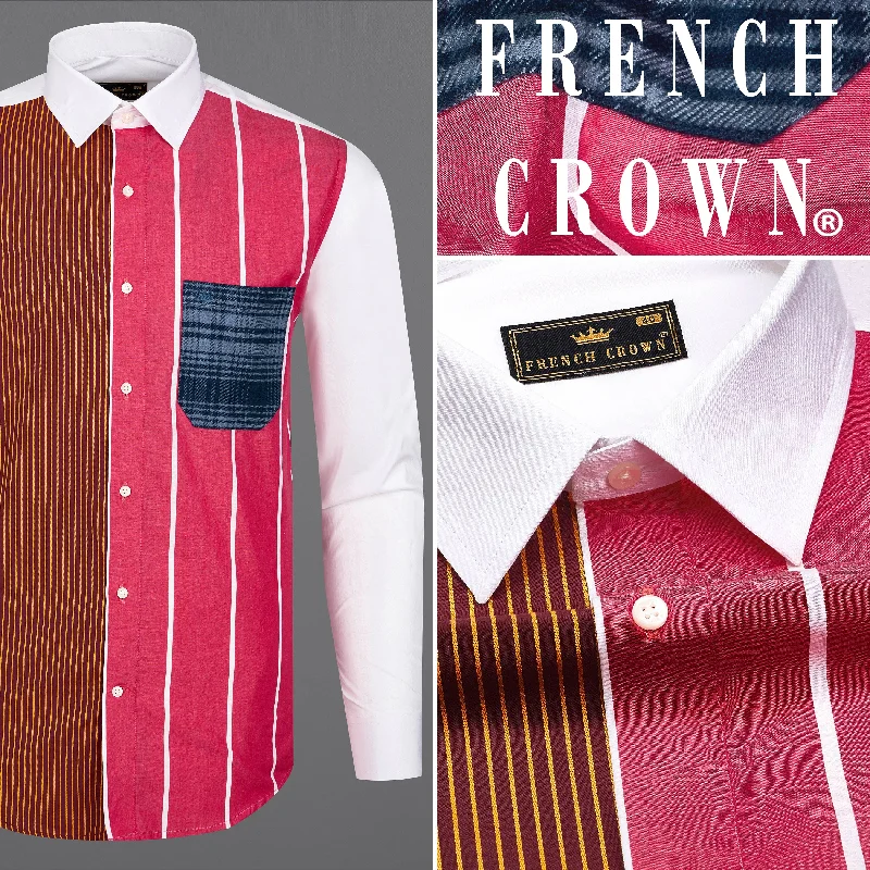 Cabaret Pink with Crater Maroon Multicolour Striped Premium Cotton Designer Shirt