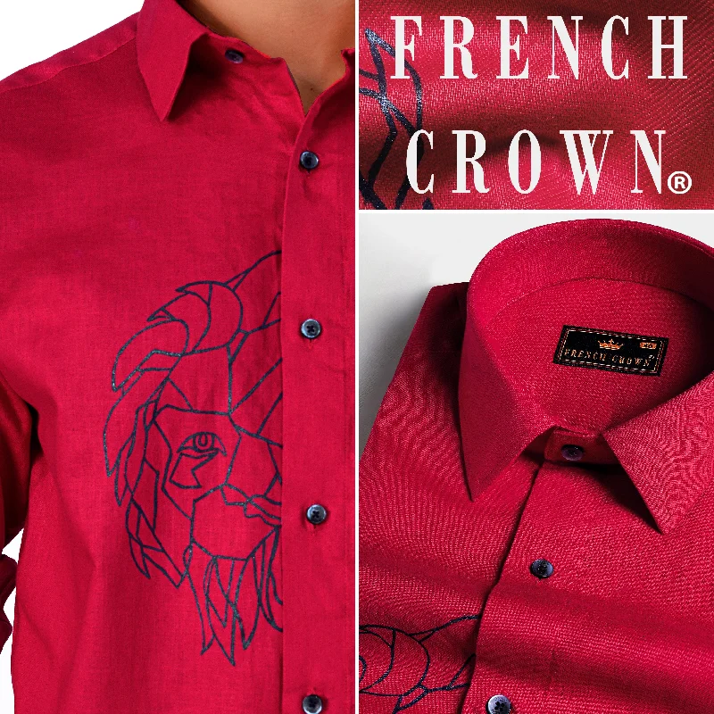 Cardinal Red Lion Hand Painted Luxurious Linen Designer Shirt