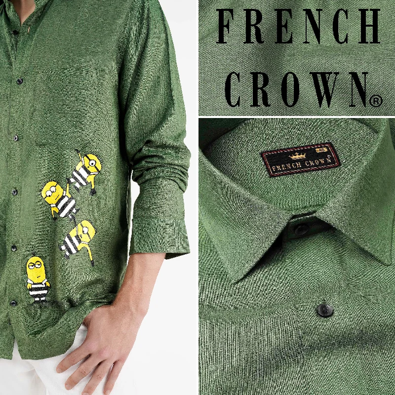 Finch Green Minion Hand Painted Luxurious Linen Designer Shirt