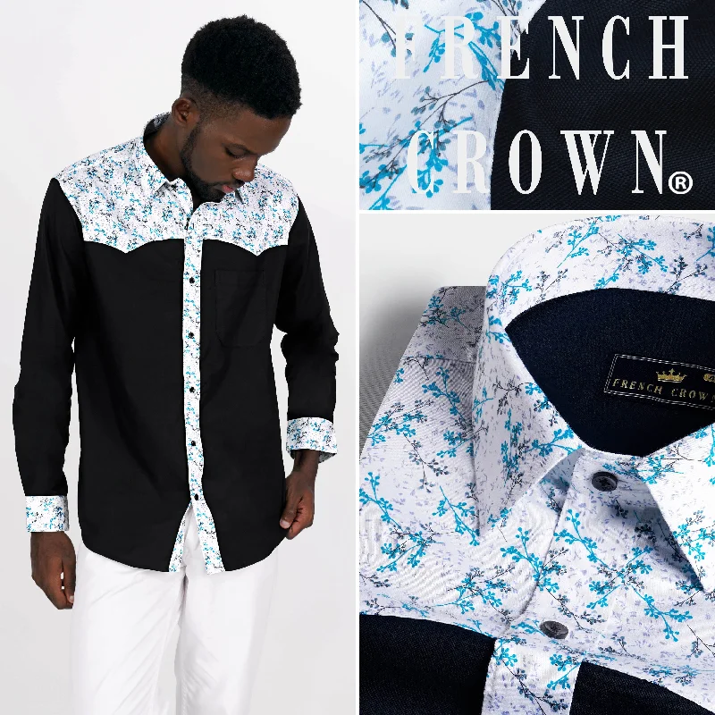 Jade Black with White Printed Royal Oxford Designer Shirt