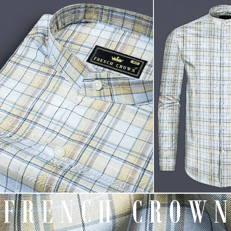 Sky Blue with Maize Khaki Plaid Super Soft Twill Cotton Shirt