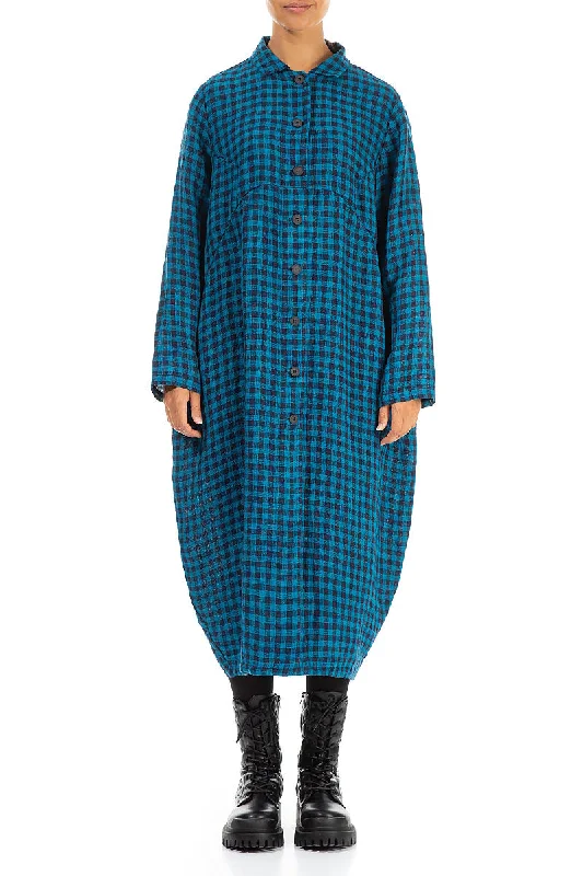 Balloon Blue Check Linen Jacket Dress