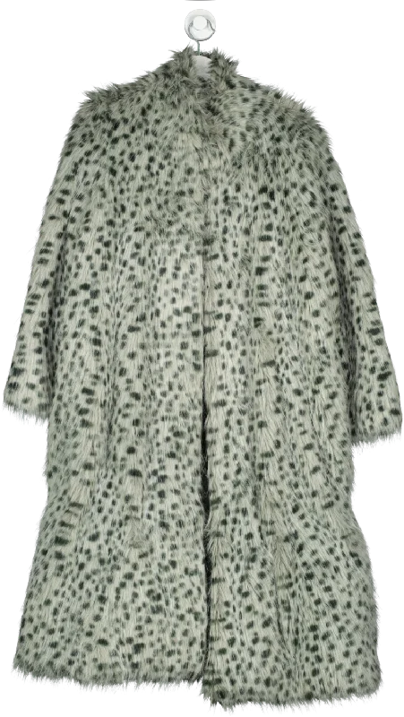 Too Cool For Fur Grey Longline Animal Print Coat UK S/M